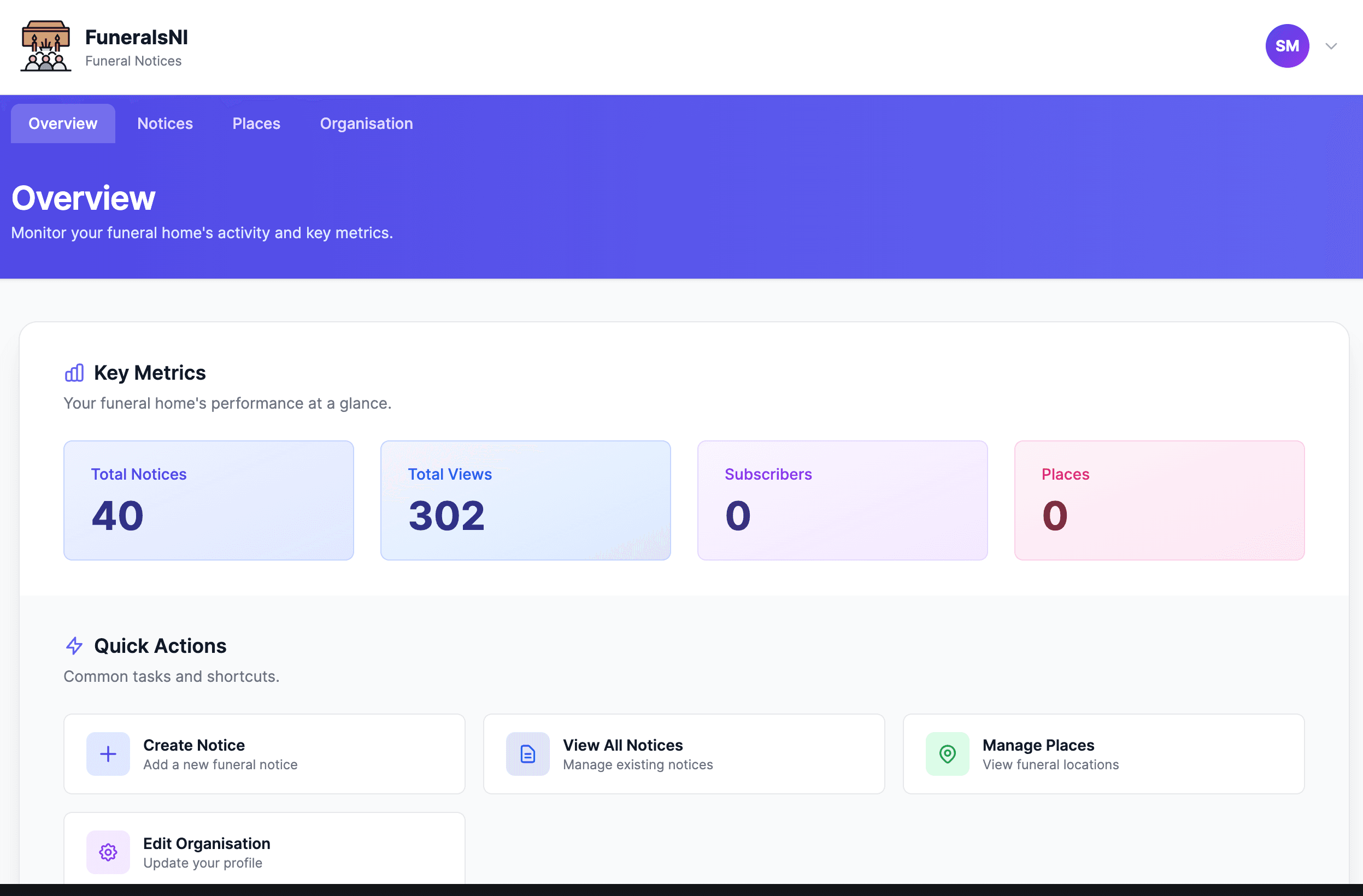 Funeral director dashboard for managing notices