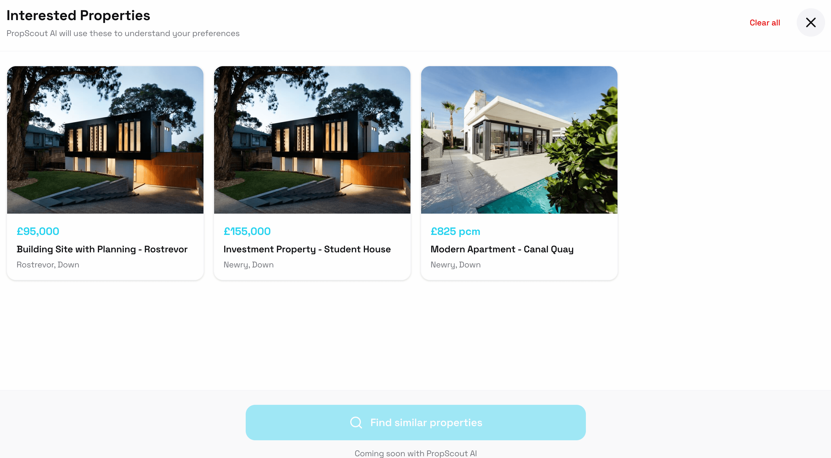 Property listings page showing search results
